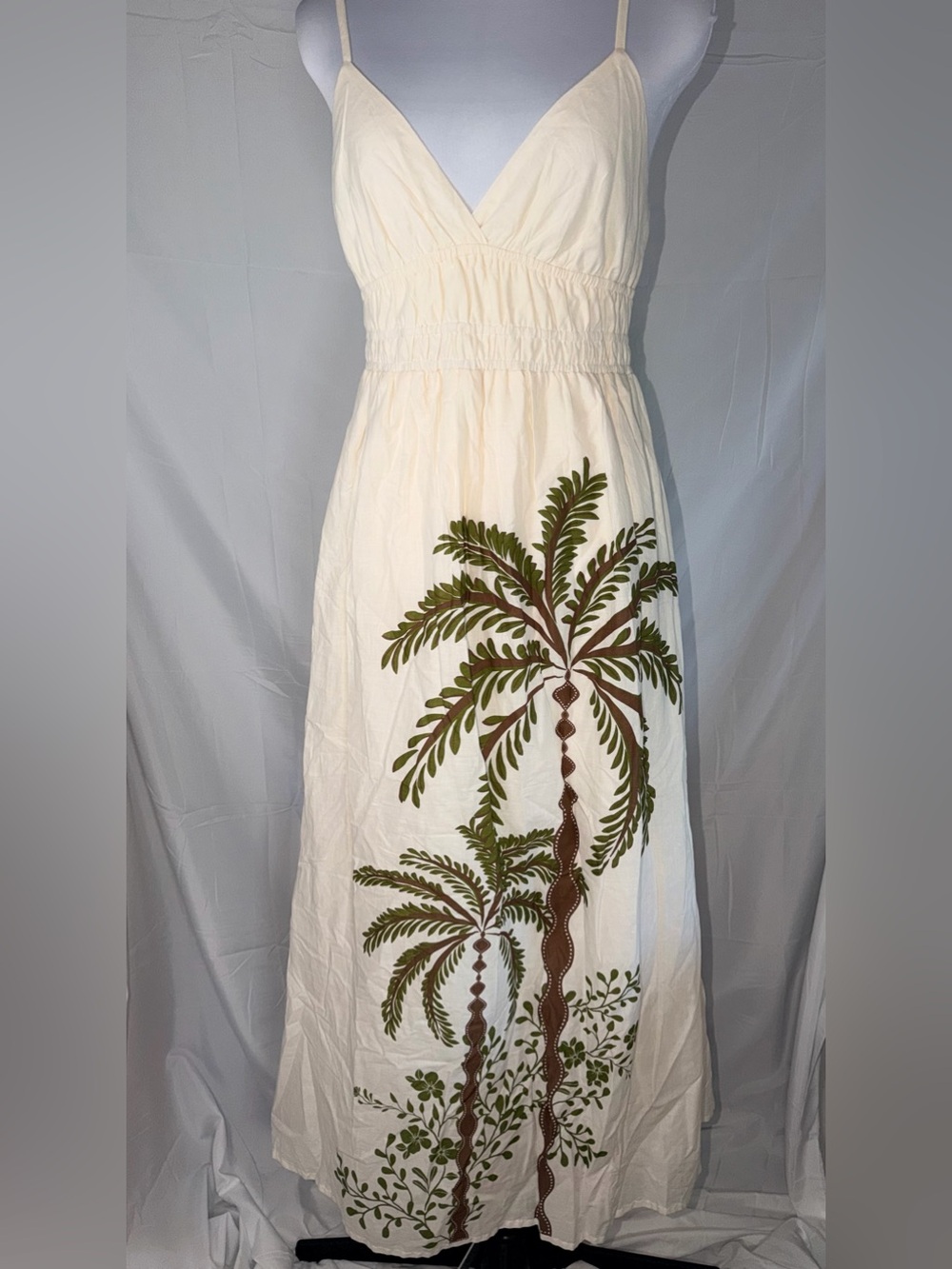 Japna Palm Tree Print Maxi Dress Cream Sz M